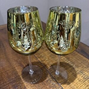 Artland Brocade Gold/Platinum 10" Goblets Scroll Design Set of 2